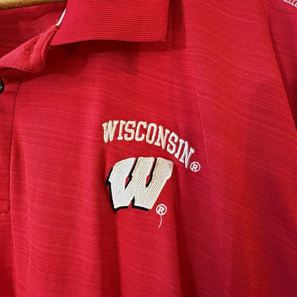 Champion Wisconsin Badgers NCAA Red Polo Shirt Mens 2XL Polyester Elite